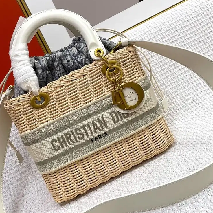 Canvas and Motif Dior Wicker Lady Bag Medium Grey Oblique 0430 Hot Sale